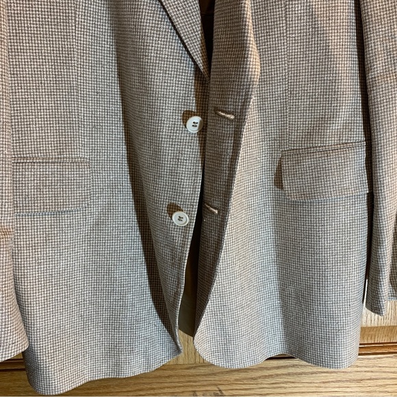 Vintage European Style 100% Silk Cream Hounds Tooth Blazer Sport Coat 42 Ukraine - Picture 3 of 9